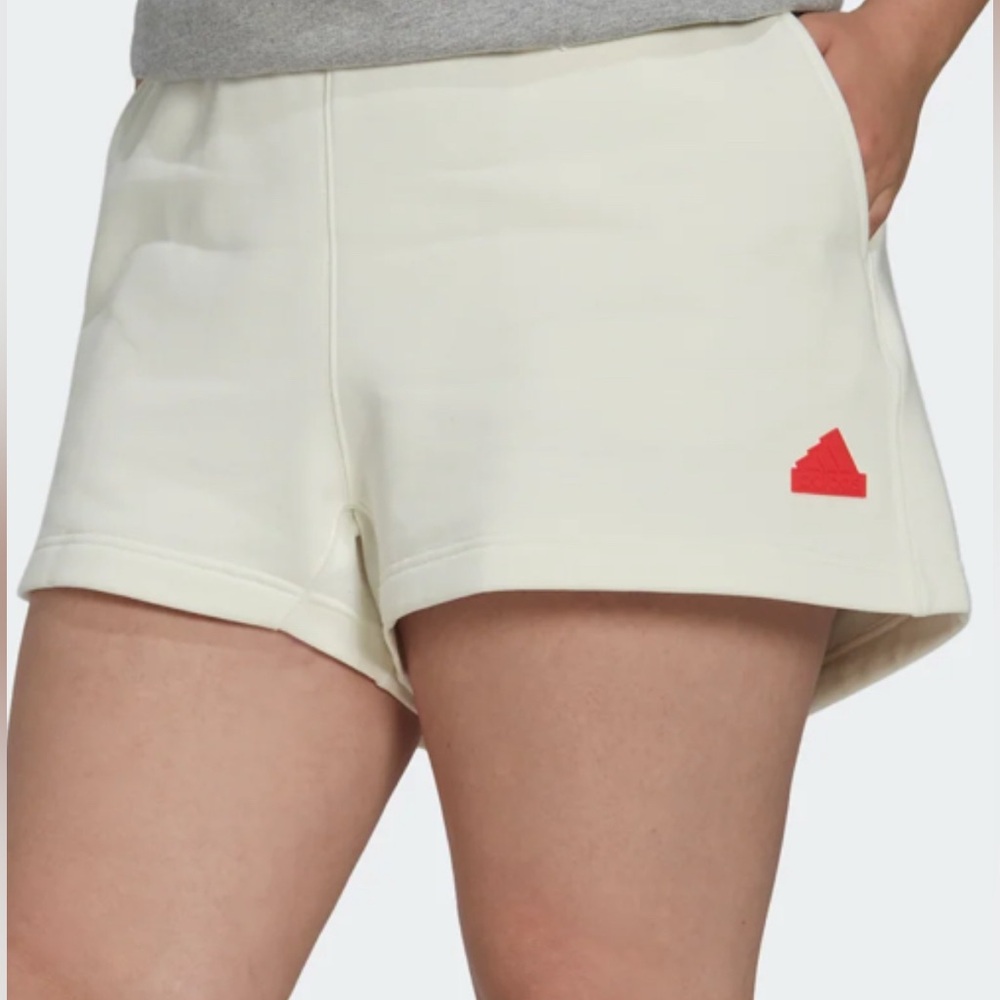 NWT [Adidas] Ps Fleece Drawstring Sweatshorts In Off White Women’s Plus Size 3X - Picture 2 of 14